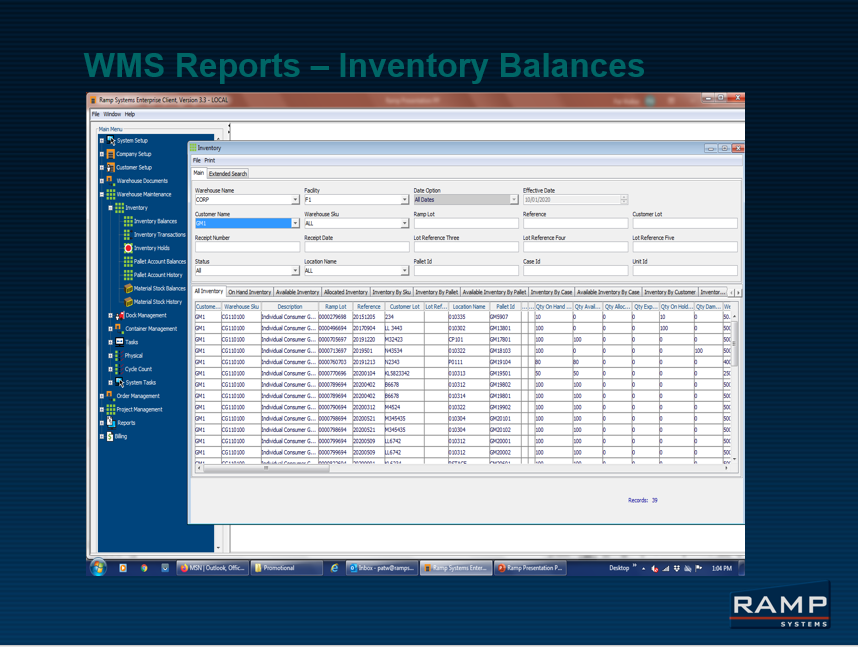 screenshot of Ramp Enterprise WMS